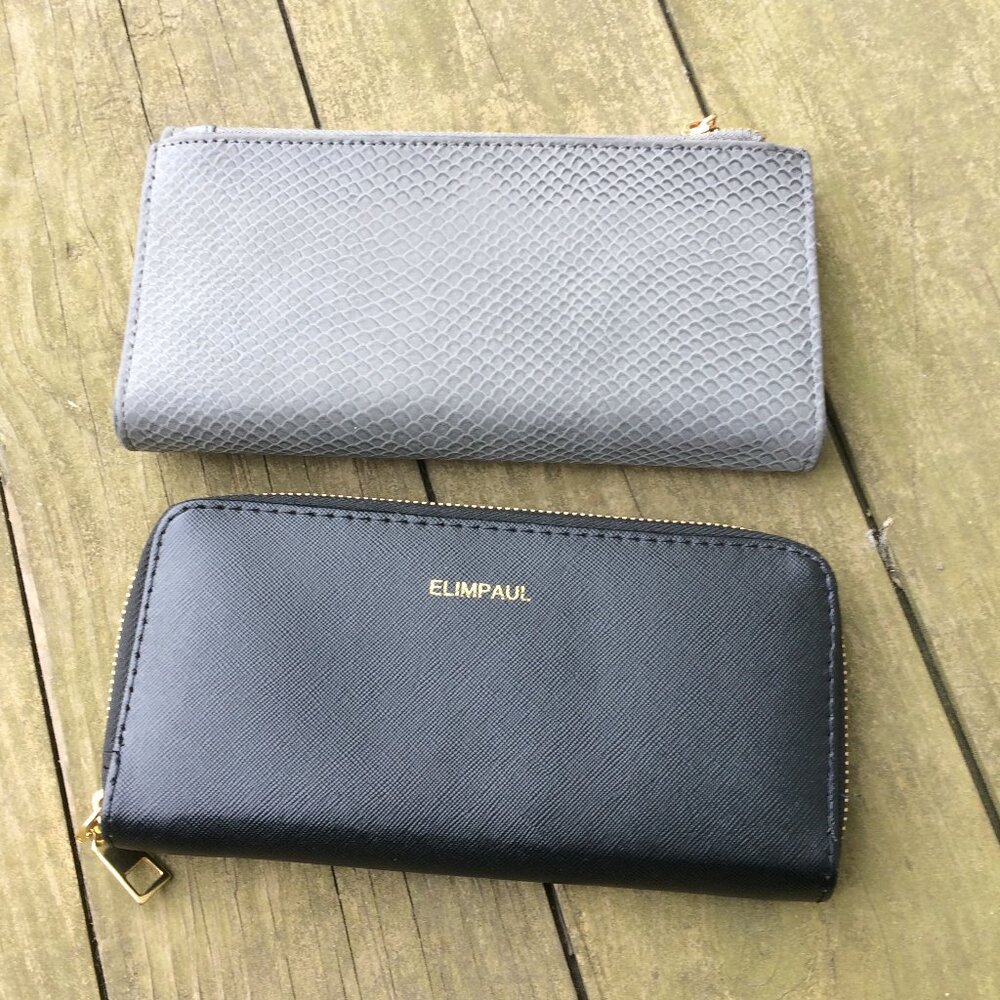 2 Wallets - Gray with snap/zippers & Black Elimpaul